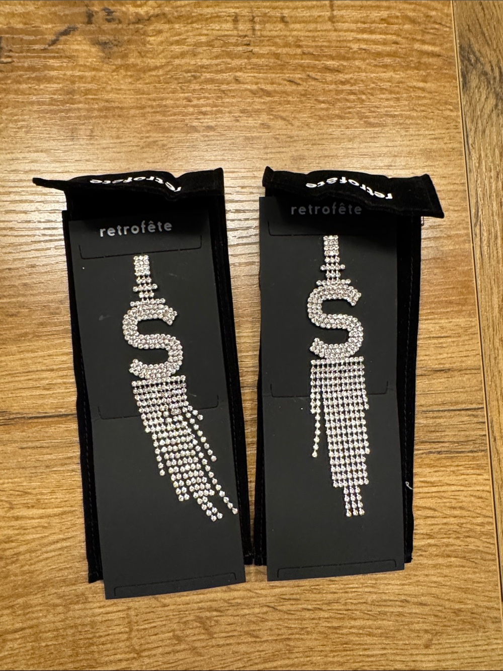 Retrofete Silver Crystal 'S' Fringe Statement Earrings